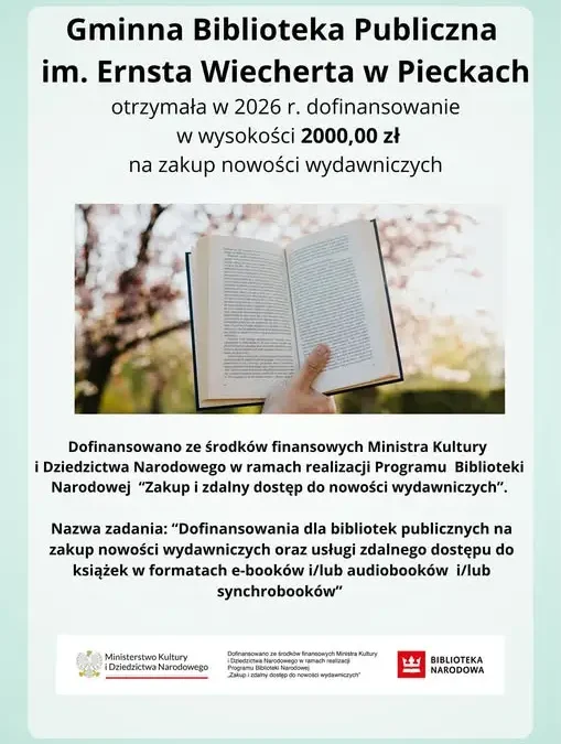 Piecki: biblioteka otrzymała 2000 zł na nowości wydawnicze