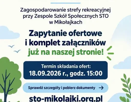 Mikołajki: Szkoła STO szuka wykonawcy strefy rekreacyjnej. Oferty do 18 września