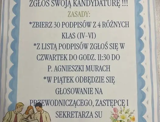 Wybory do samorządu uczniowskiego – zgłoś swoją kandydaturę