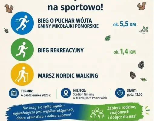 Gmina Mikołajki Pomorskie zaprasza na sportowy weekend – bieg i marsz nordic walking