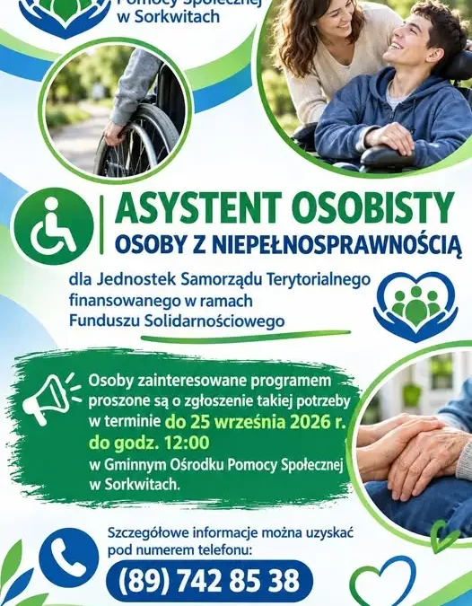 Gmina Sorkwity bada zapotrzebowanie na usługi asystenta osobistego dla osób z niepełnosprawnością