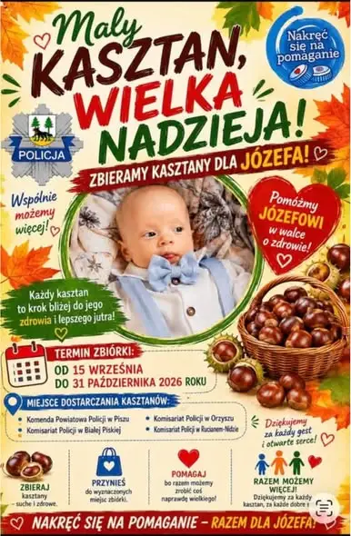 Szkoła w Mikołajkach zbiera nakrętki i kasztany dla Józefa
