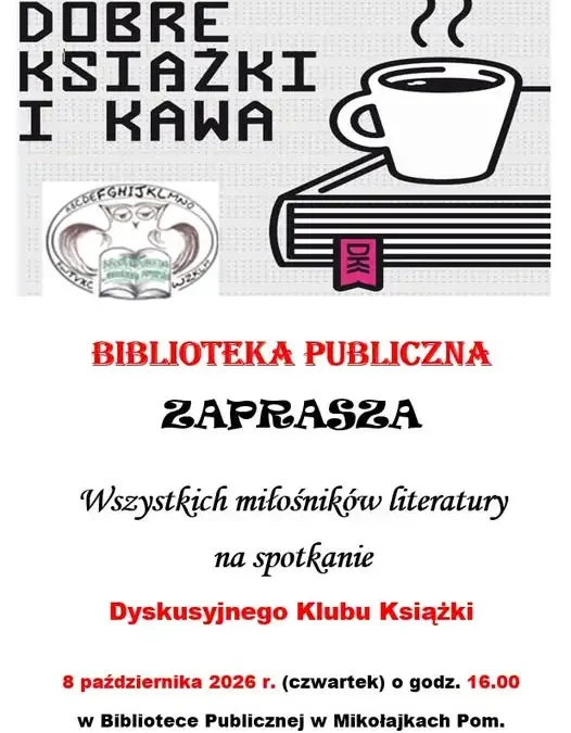 Dyskusyjny Klub Książki w Mikołajkach Pomorskich – spotkanie już 8 października