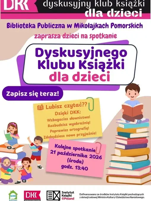 Dyskusyjny Klub Książki dla dzieci w Mikołajkach Pomorskich zaprasza na spotkanie