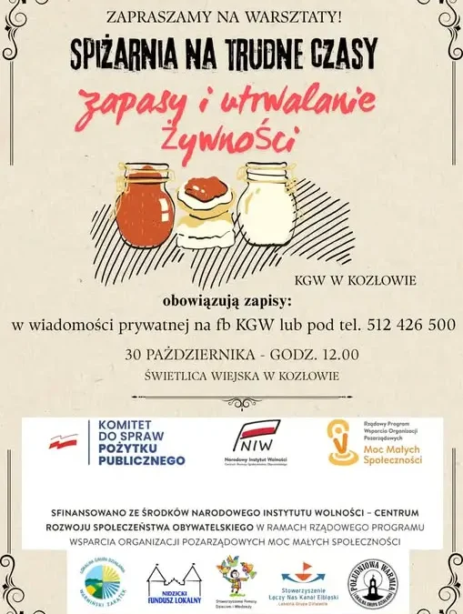 Warsztaty „Spiżarnia na trudne czasy” w Kozłowie – zapisy trwają
